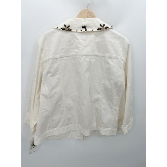 Ruby Rd Cream Ivory Cream Button Down Denim Jacket Embelished Women 18W NWT - Picture 2 of 8